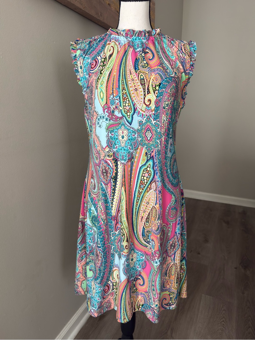 Tommy Hilfiger Size 8 Paisley Boho Ruffle Midi Dress Multicolor